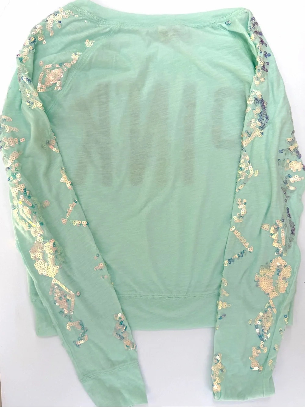 PINK Victoria's Secret Mint Sequin Long Sleeve Tee.